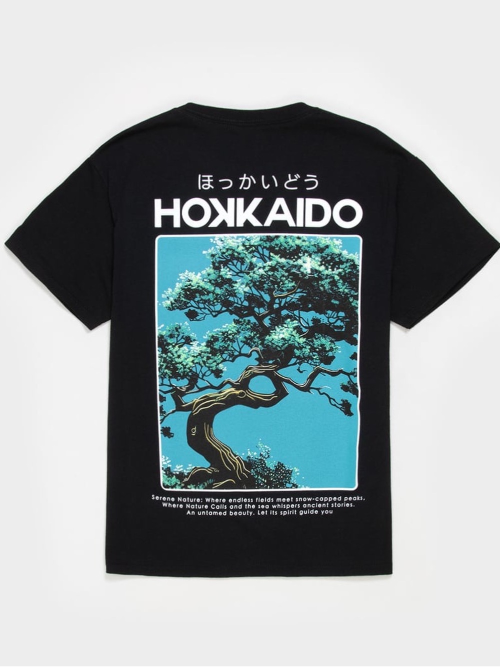 Black Graphic Tee with Blue Tree Print